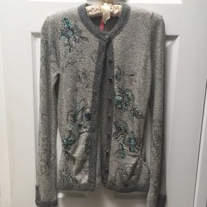 Grey beaded button up sweater