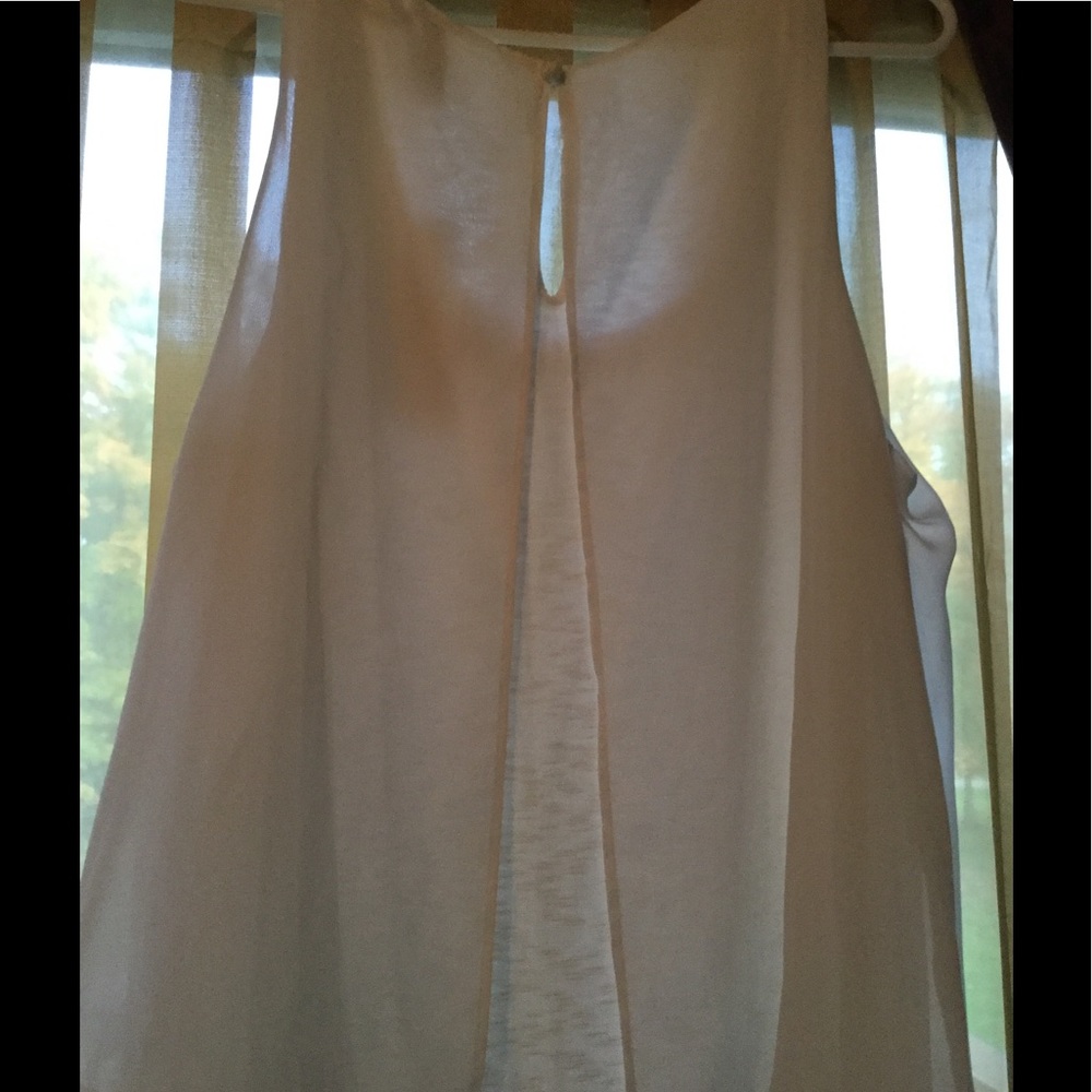 🎀Guess ?? Sheer White Beaded Shell TOP w OVERLAY - Picture 2 of 9