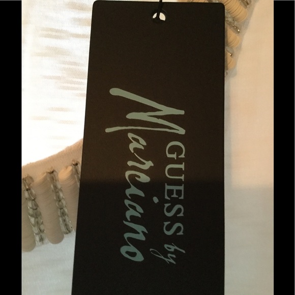 🎀Guess ?? Sheer White Beaded Shell TOP w OVERLAY - Picture 4 of 11