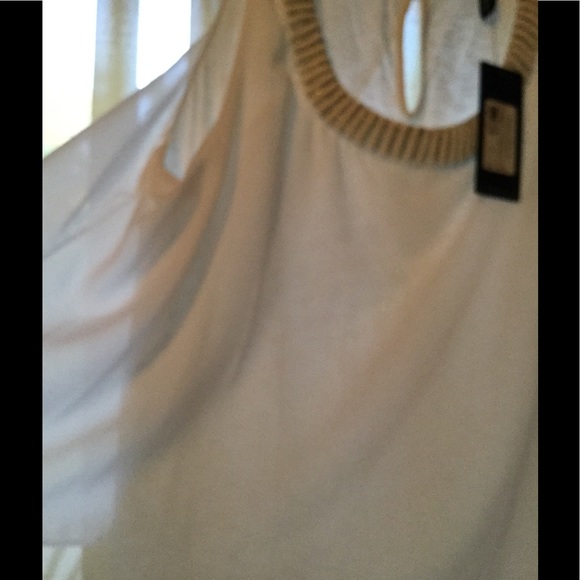 🎀Guess ?? Sheer White Beaded Shell TOP w OVERLAY - Picture 6 of 11