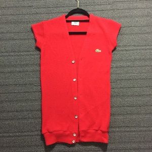 Lacoste Red Button Down Long Cardigan Sweater sm