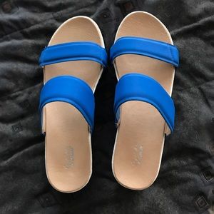 Blue strappy platform sandals