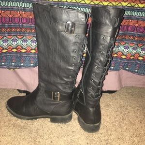 Black Lace-Up Riding Boots