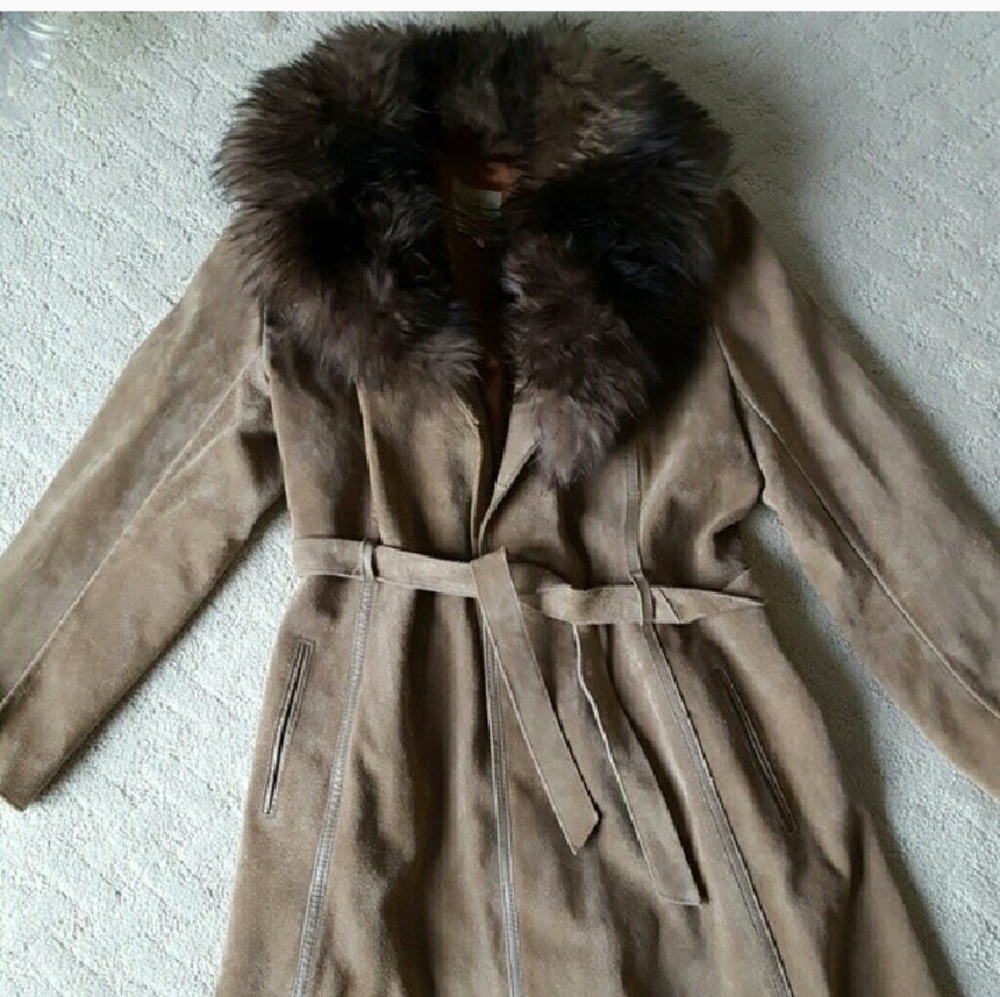 Fur coat lamb wool and suede