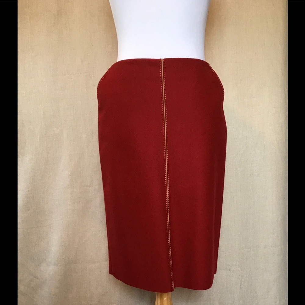 J Crew Red Wool Pencil Skirt