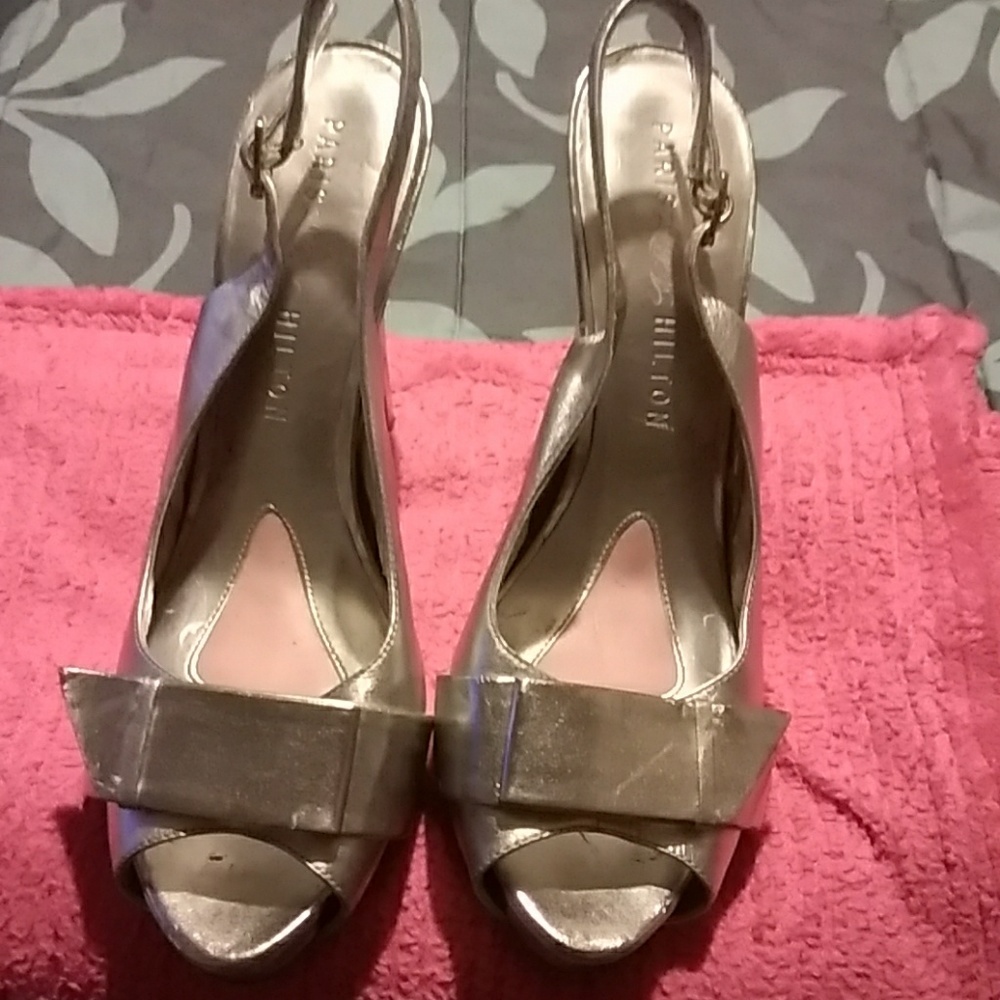 Paris Hilton Silver Peep Toe Heels