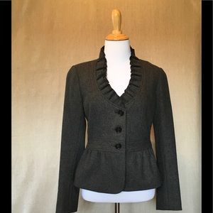 Loft Gray Wool Blazer with Ruffled Collar