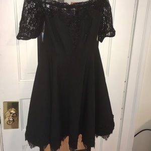 Short, off shoulder with lace detail black dress