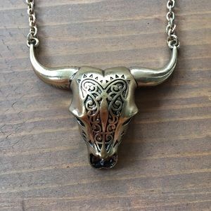 Boho Gold Steer Head Necklace