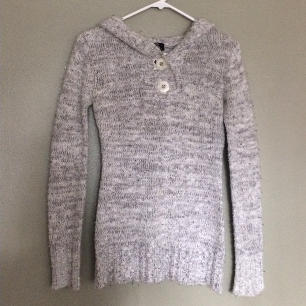 Grey and white hooded sweater