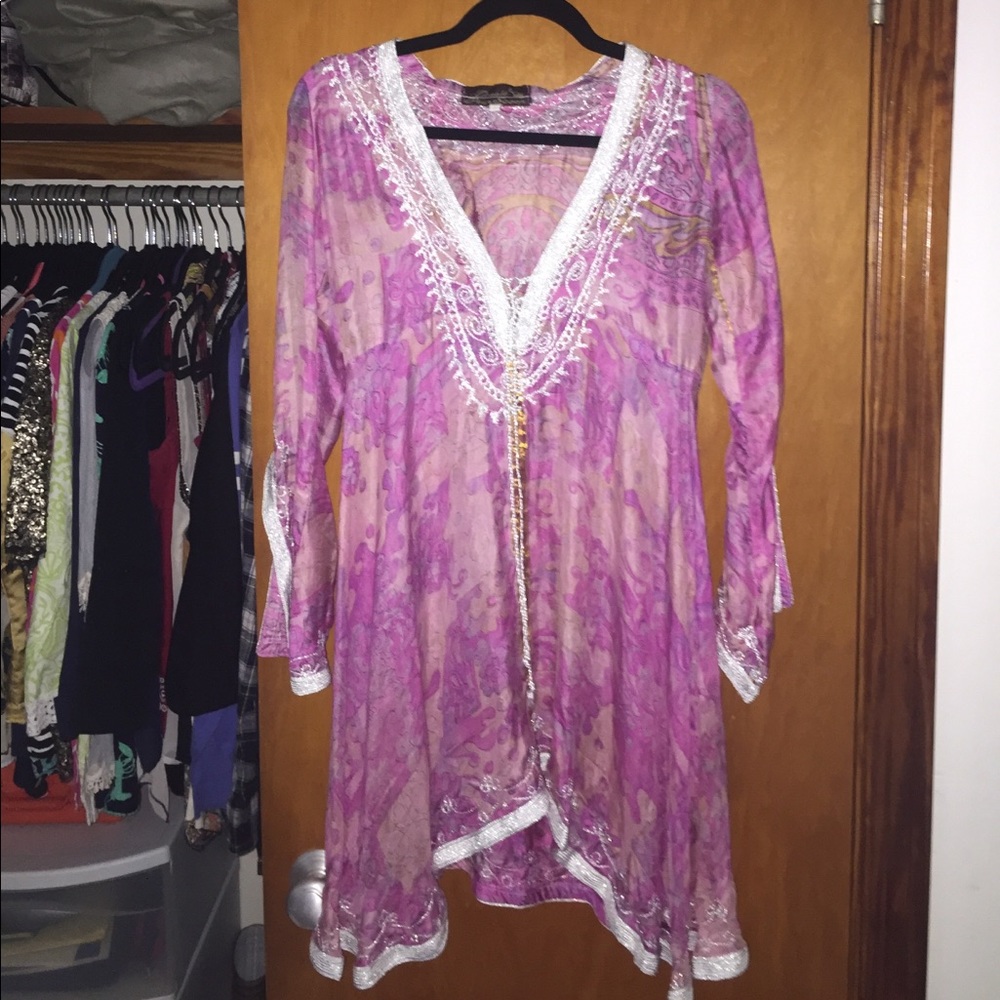 DONALE POUR SCOOP Embroidered Deep-V Silk Coverup