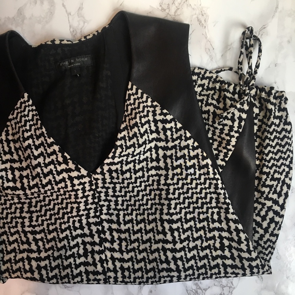 rag & bone leather-paneled silk top