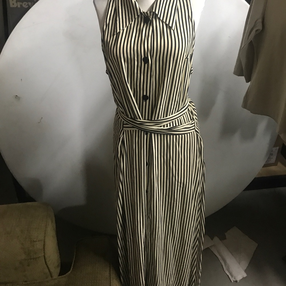 Long black white full button dress