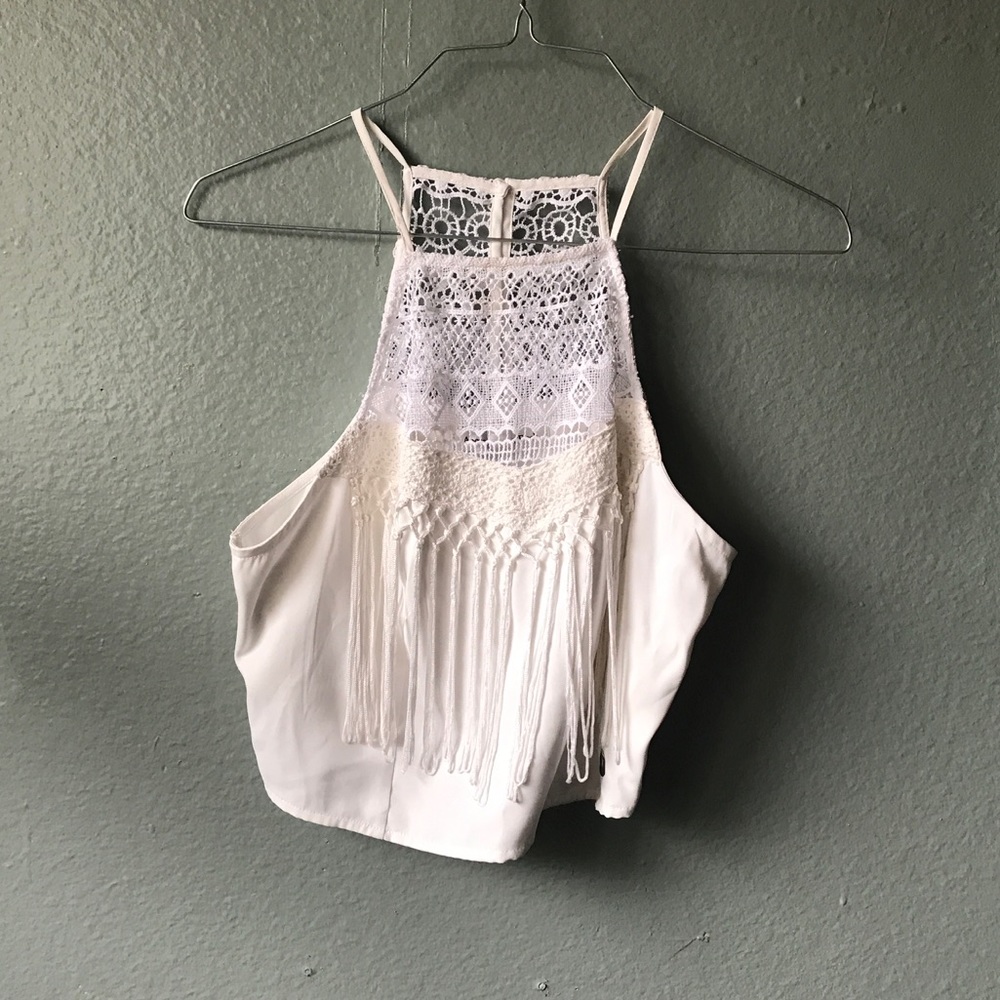 A&F White Lace Tassel Halter Top