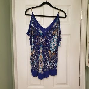 New York & Company multi-colored cold shoulder top