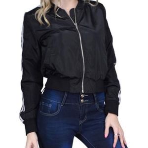 SEXY SILK BLACK JACKET W/ WHITE STRIPES