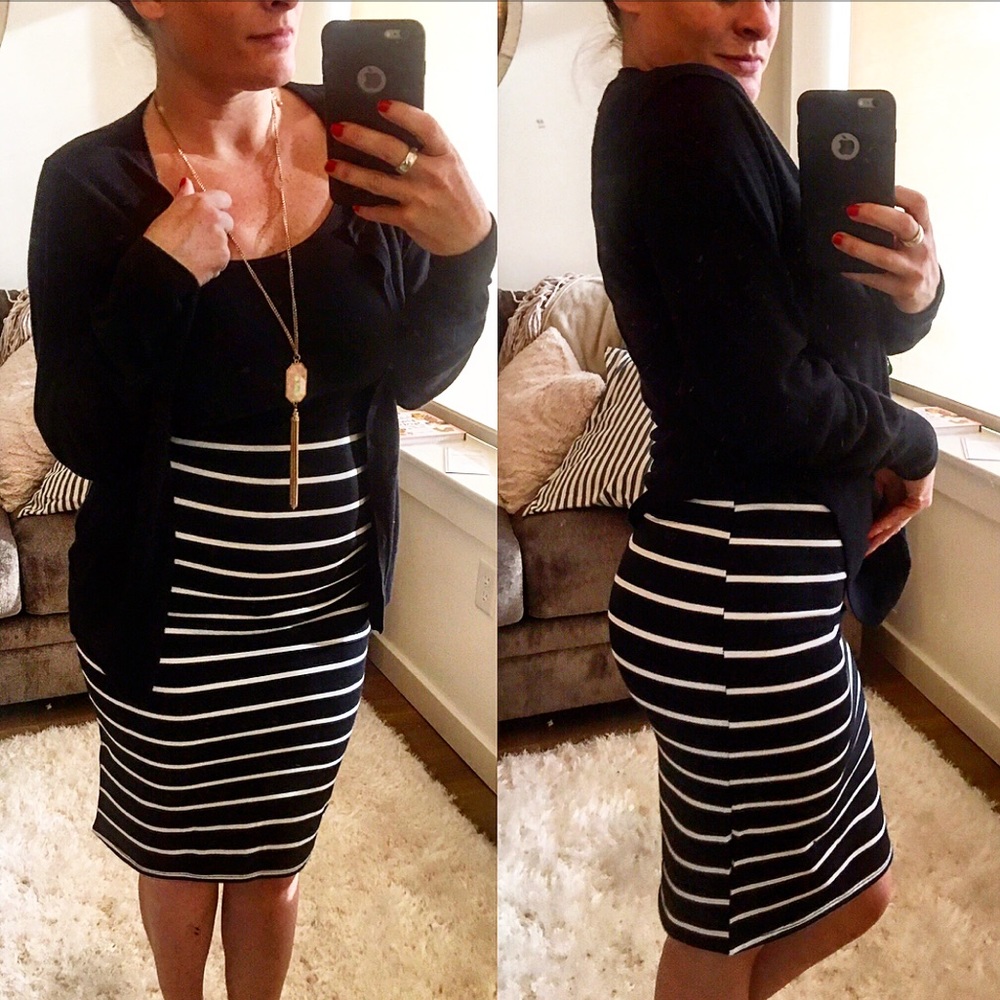 Black & White Striped Pencil Skirt