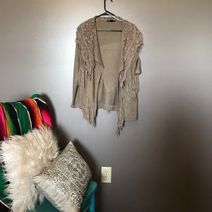 Lace and fringe sweater