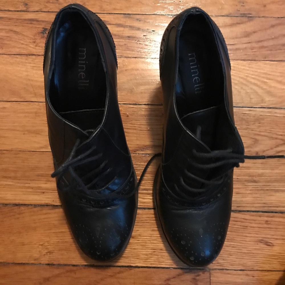 High heel French leather Oxfords