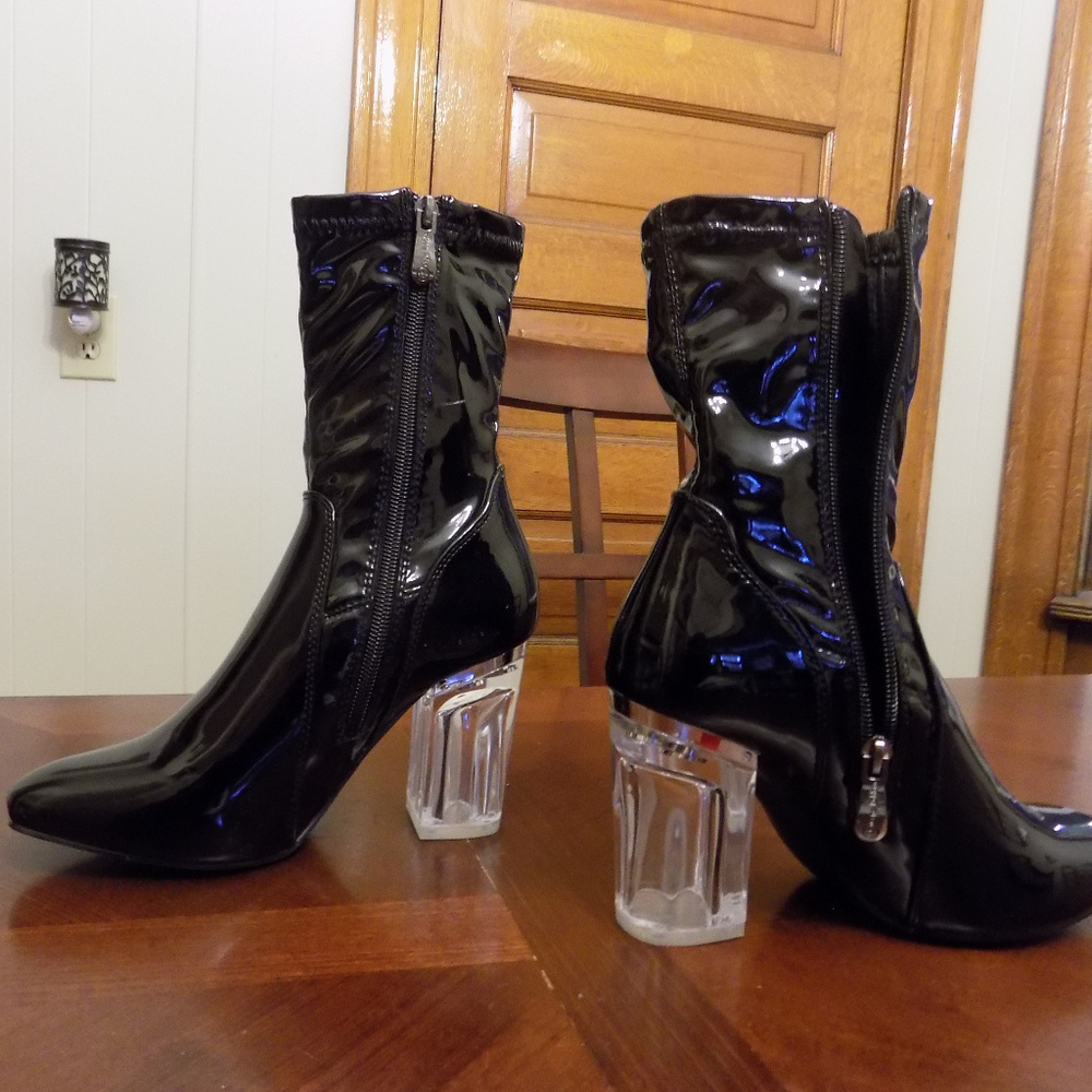 PU Leather Clear Heel Booties