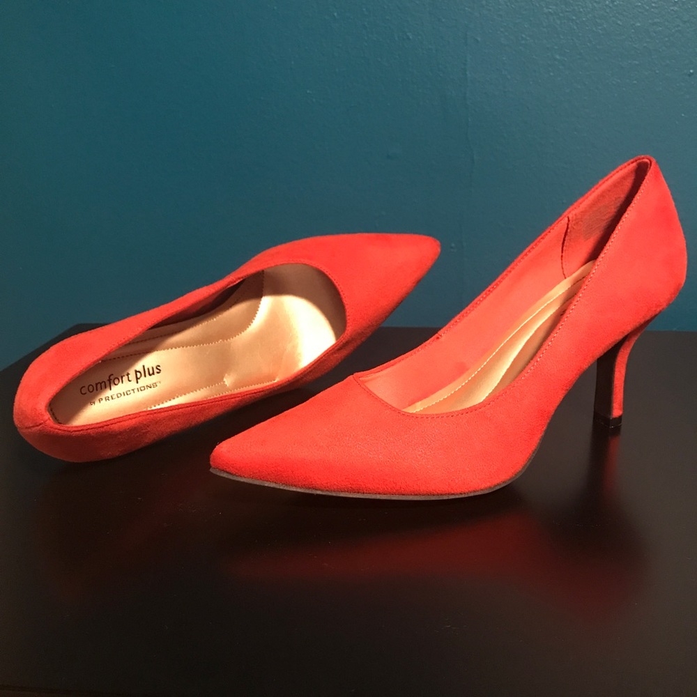 Orange suede pumps