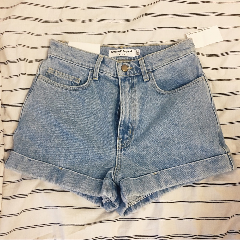 American Apparel Denim High Waist Cuff Short