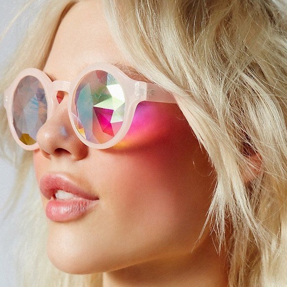 Prismatic Glass Kaleidoscope Sunglasses Round - Picture 2 of 7