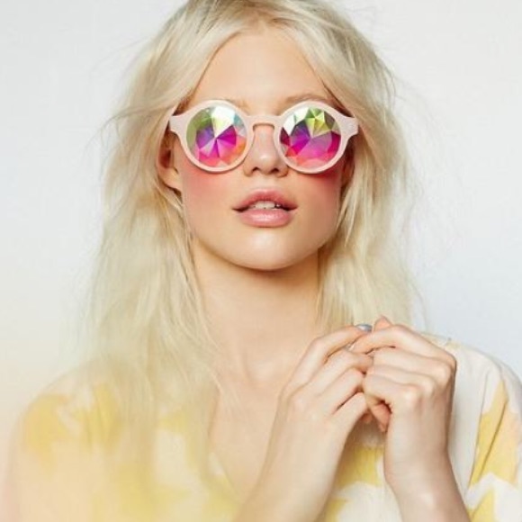 Prismatic Glass Kaleidoscope Sunglasses Round - Picture 3 of 7