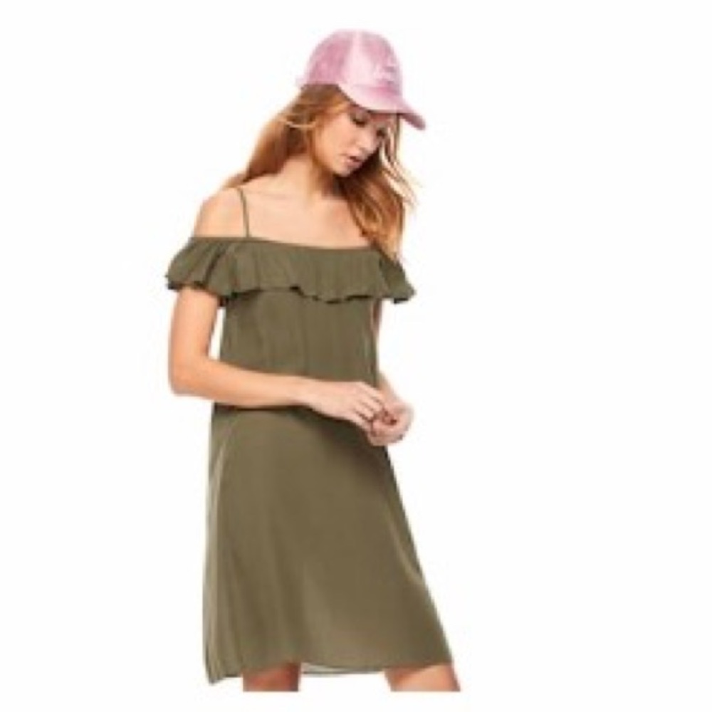 Olive Green Cold Shoulder Ruffle Dress