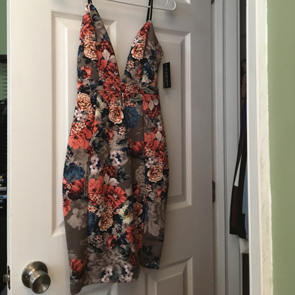 Gray floral low cut dress