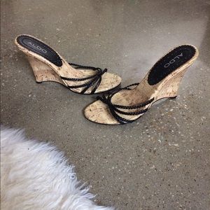 ALDO Cork Wedges with Black Straps