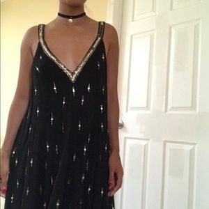 Free People Black Dress with Gold Details