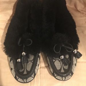 Coach fur slippers