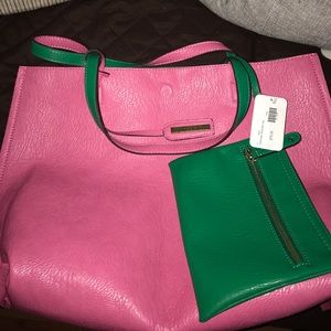 Pink and green tote bag