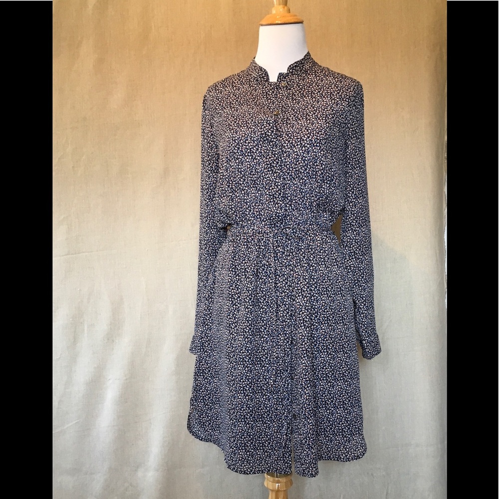 Ann Taylor Black & Blue Button Front  Shirt Dress
