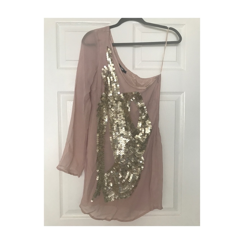 One shoulder sequined cocktail dress