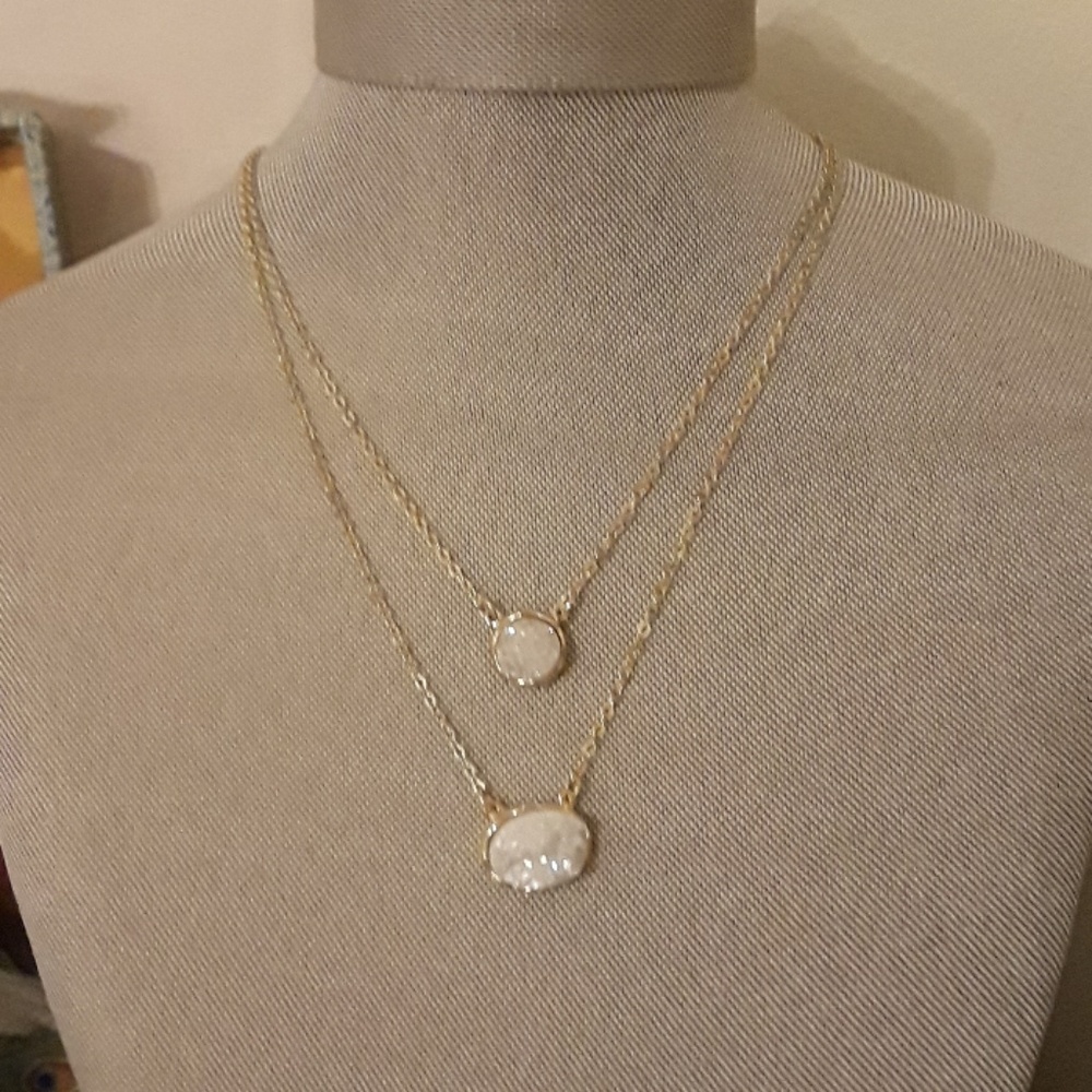 Loft White Drusy Tiered Necklace in Gold