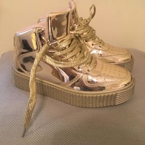 Gold Hightop Platform Sneakers Size 5.5