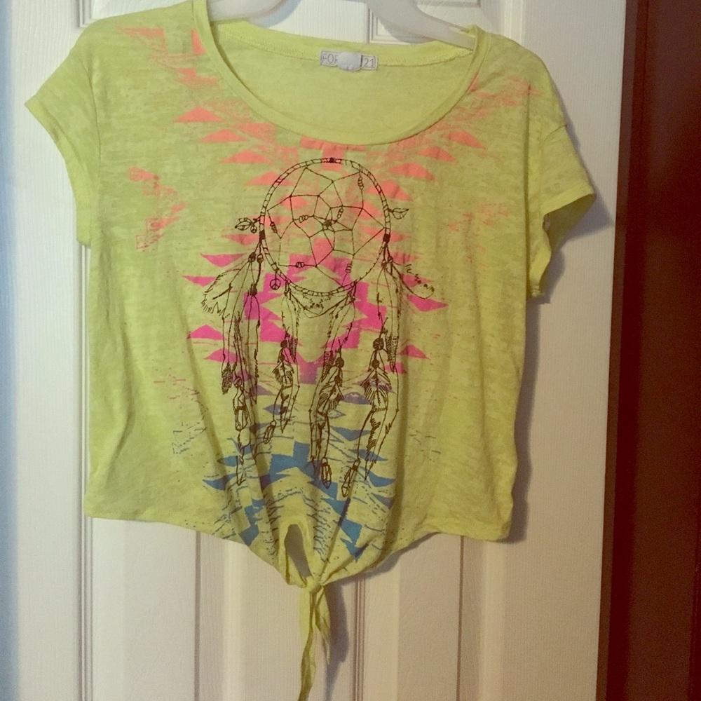 S. Yellow Forever 21 front tie dreamcatcher shirt✨