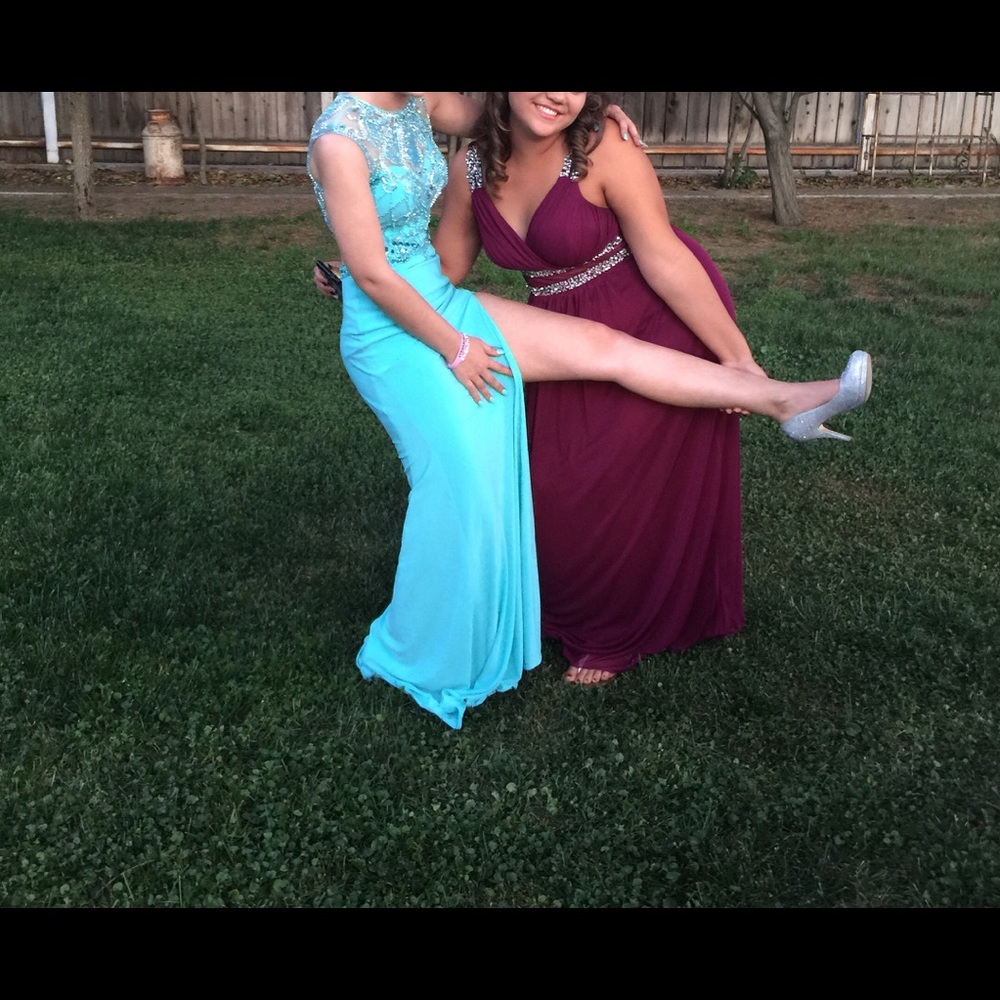 Turquoise sequined prom dress