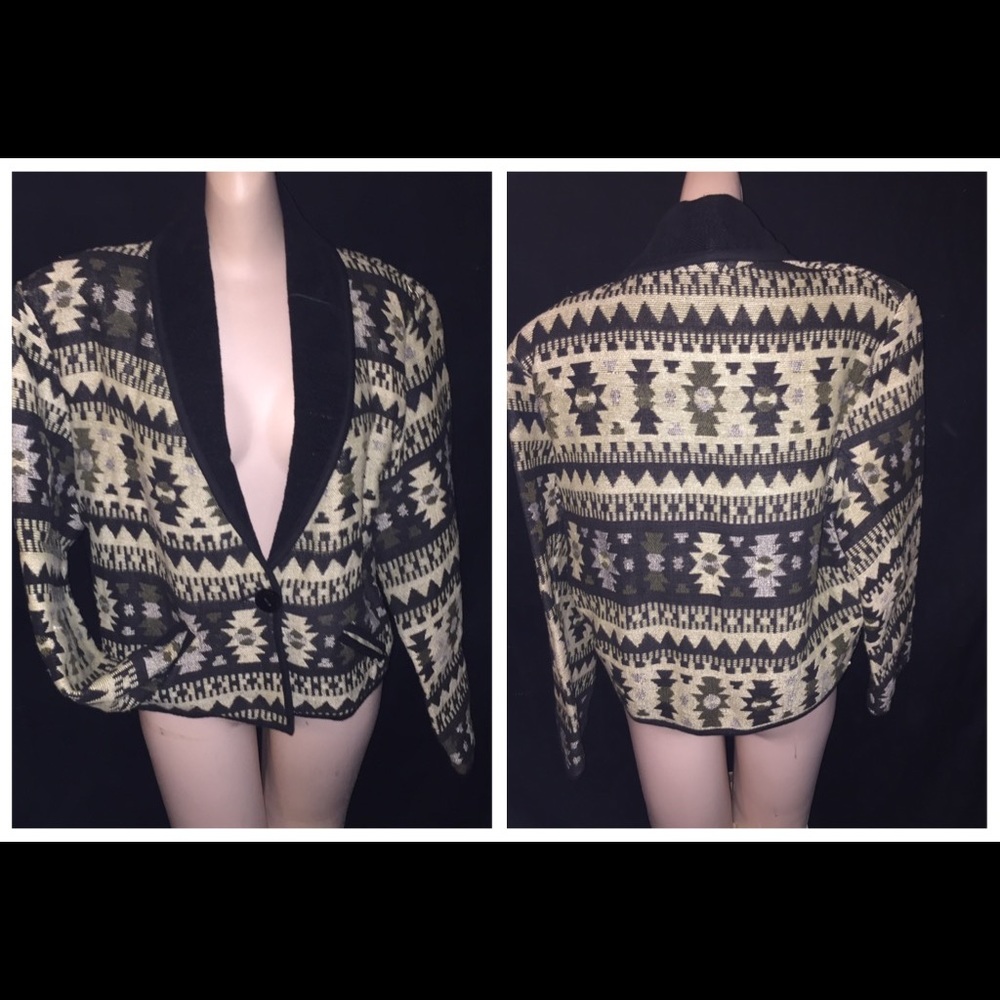 NEW IDENTITY BLACK GRAY & CREAM SOUTHWEST DESIGN 100% COTTON JACKET Sz M