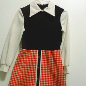 Vintage 70s Collar School Girl Dress