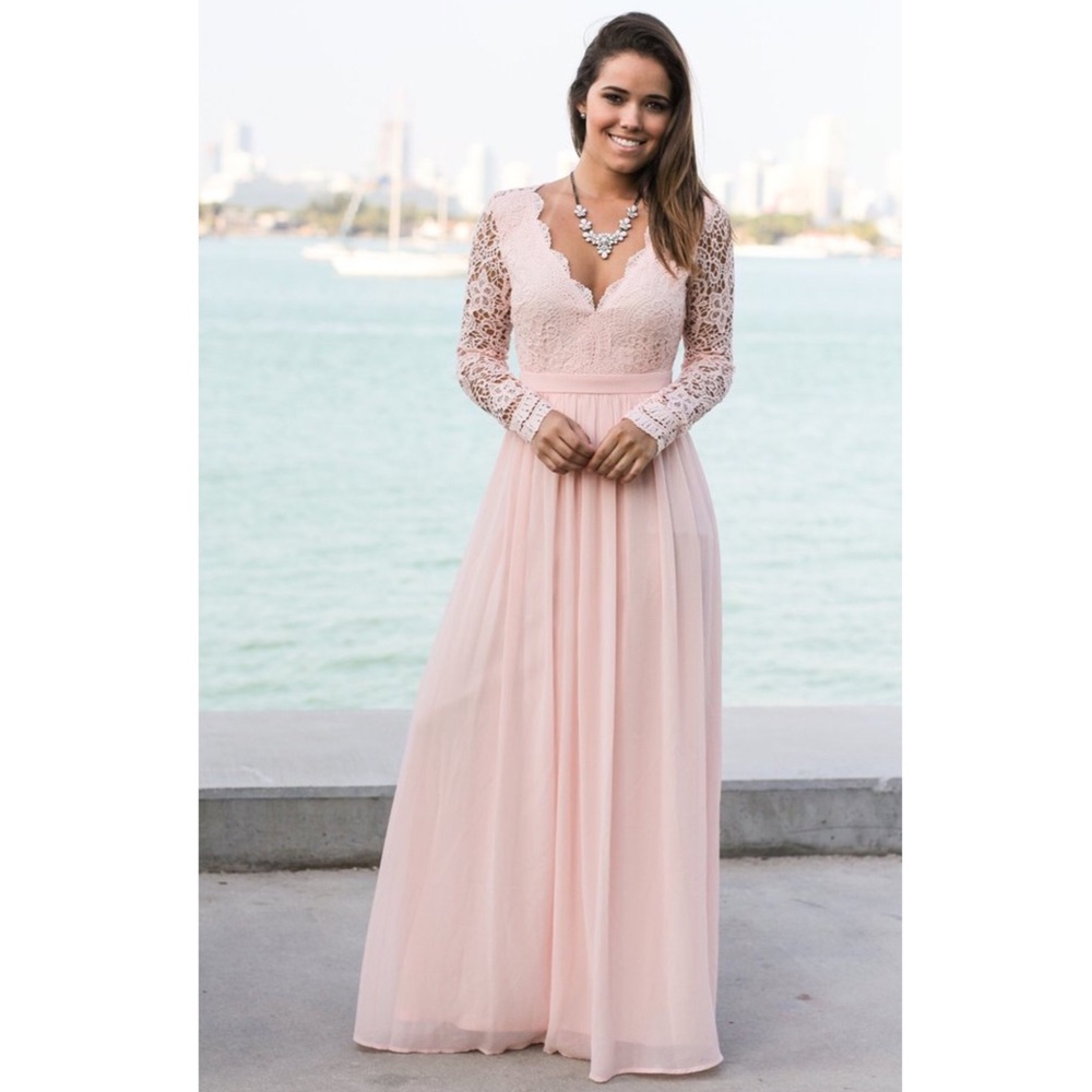 Blush Pink Lace & Sheer Dress