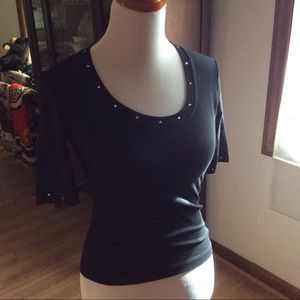 CACH'E BLACK T-SHIRT WITH STONES NWOT SIZE Medium