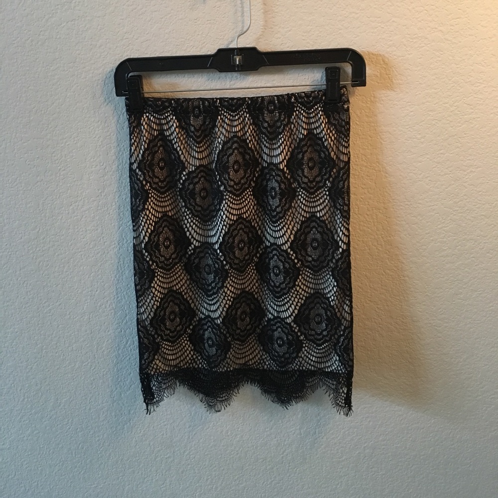 Black lace midi skirt