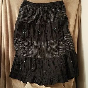 2X cotton Jennifer Lauren blk skirt w/silv n seqns