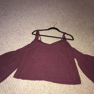 Kendall and Kylie maroon cold shoulder shirt