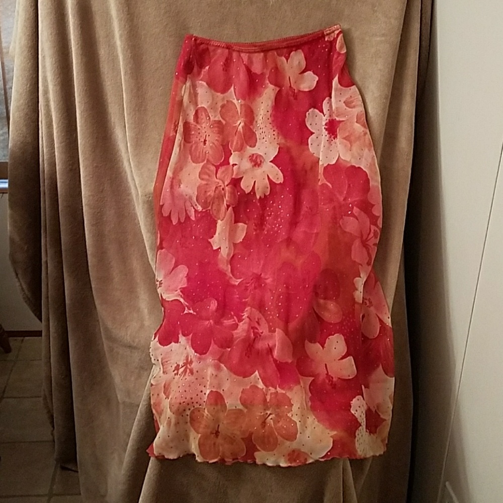 Sz M Studio Y elast waist w/sheer overlay long