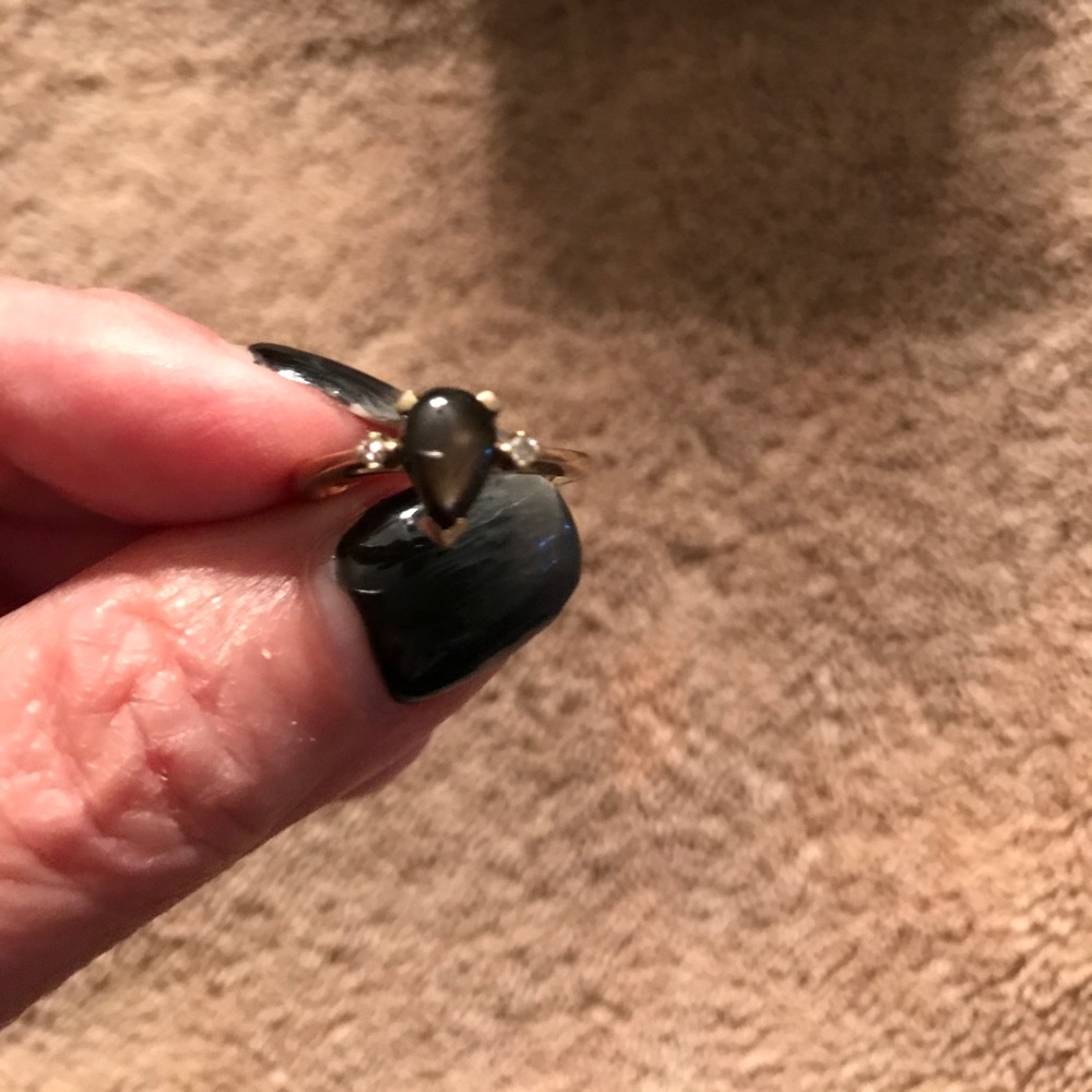 Tigers eye 14k yellow gold  ring with diamond chip