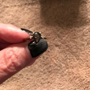 Tigers eye 14k yellow gold  ring with diamond chip